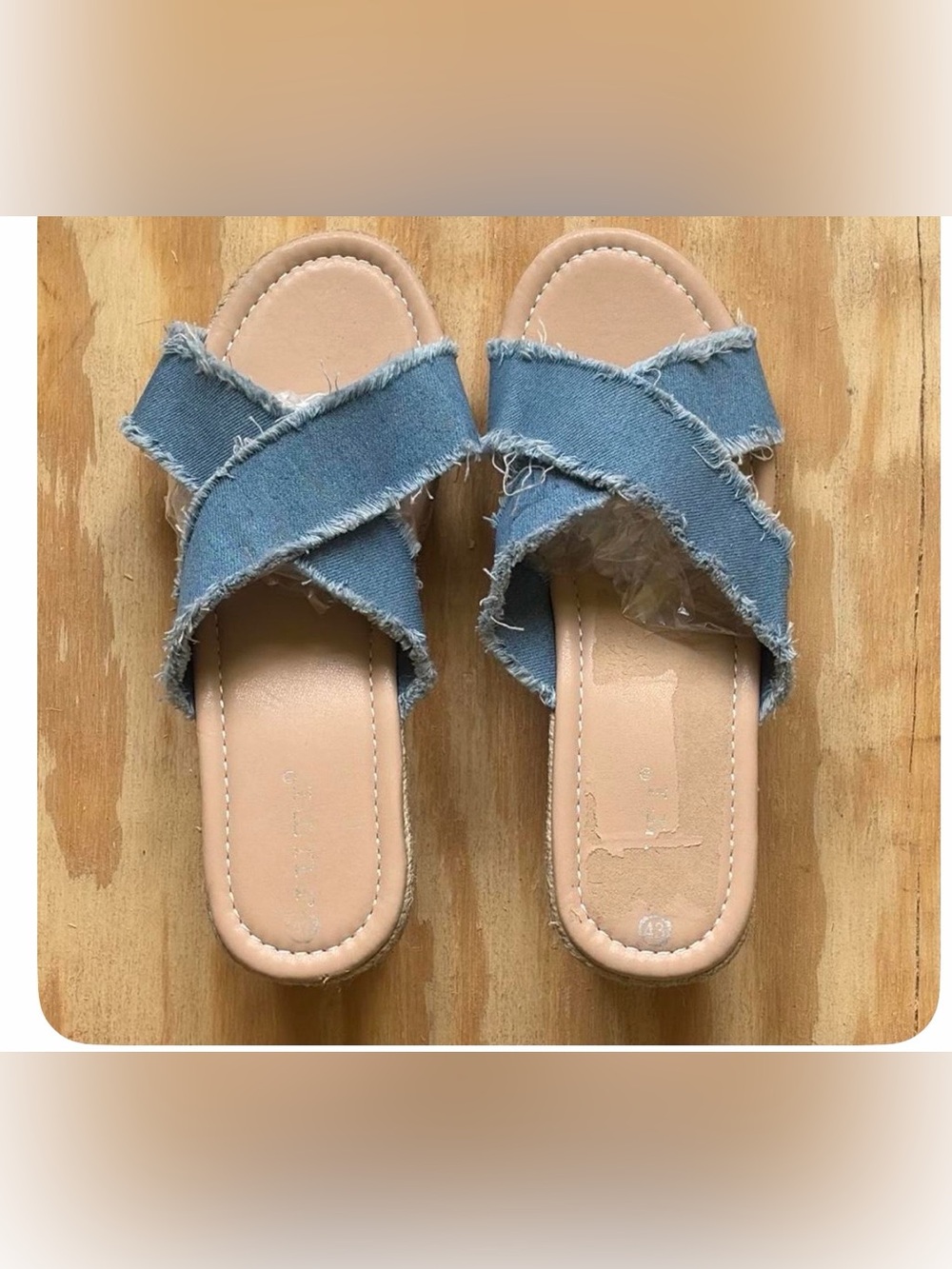 Frayed Denim Crisscross Slide Sandals - Women